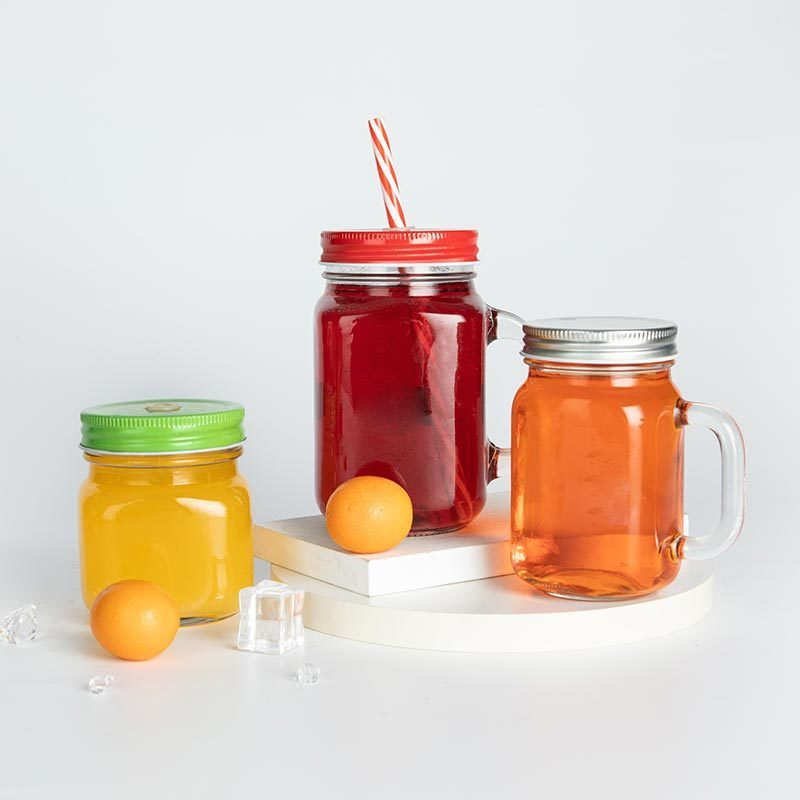 Small 100ml 250ml 300ml Travel Glass Drinking Bottle Mason Jar Fruit Juice Cola Lemonade Carbonated Drink Glass Mug with Handle