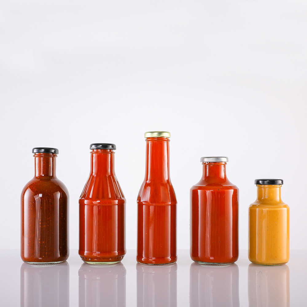 High Quality Custom Empty Salad Dressing BBQ Maple 16oz 500ml Clear Tomato Sauce Glass Bottle