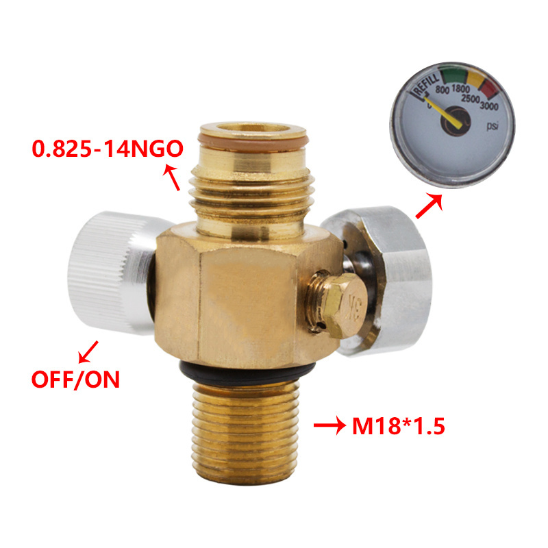 Paintball CO2 Air Tank Valve with On/Off for M18*1.5 Thread Tank Cylinder with 3000 psi gauge