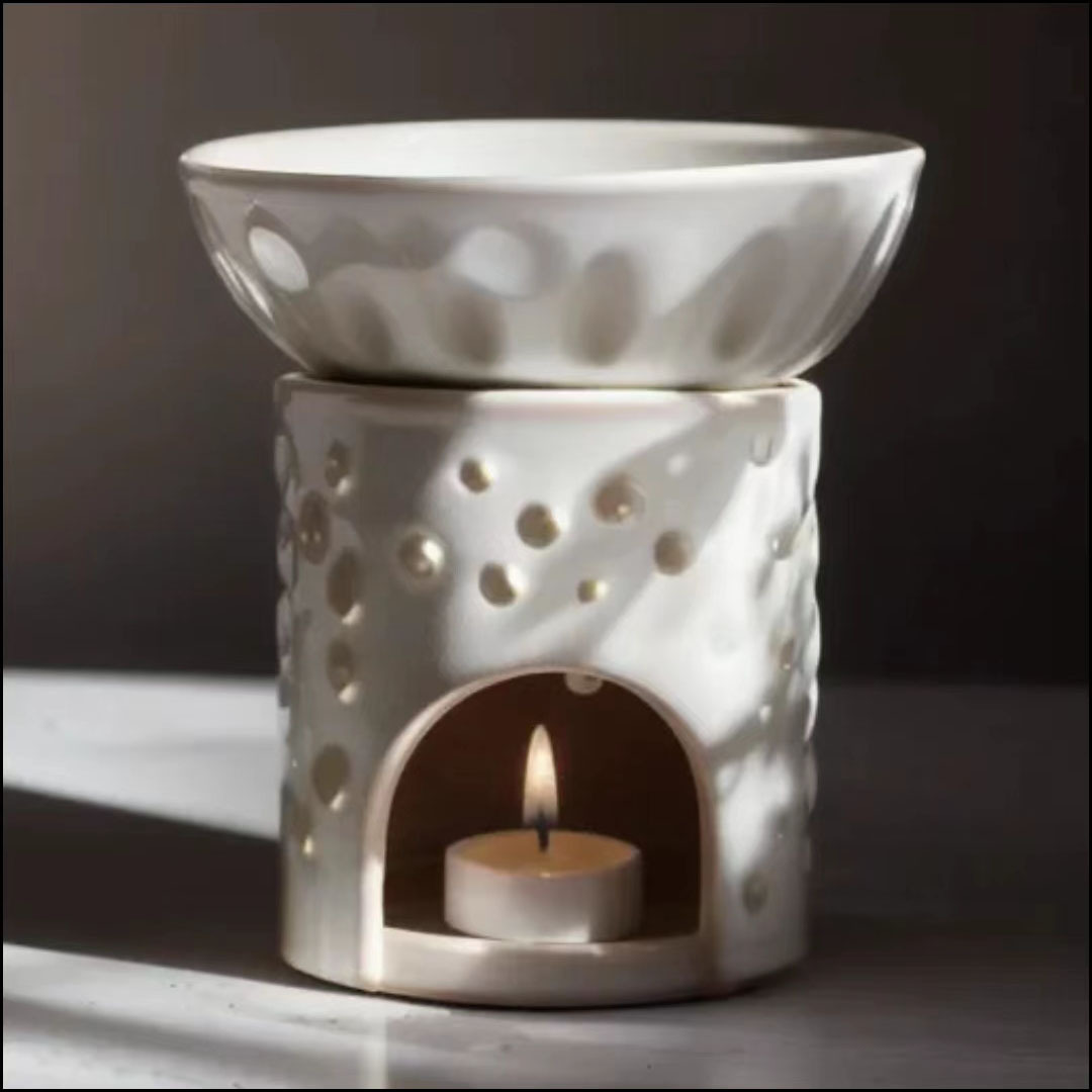 Wholesale Custom Round shape Tea light Ceramic Wax Burner with Dish Incense burner Ceramic oil burners