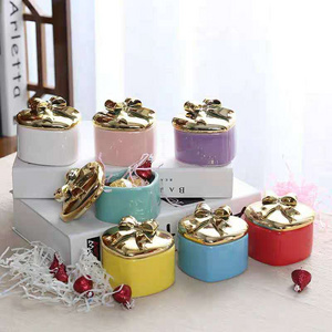 Heart Shape Ceramic Candle Jars with gold lid