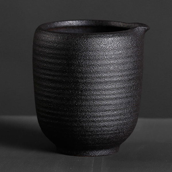 Rough Black Glazed Ceramic Candle jar with spout