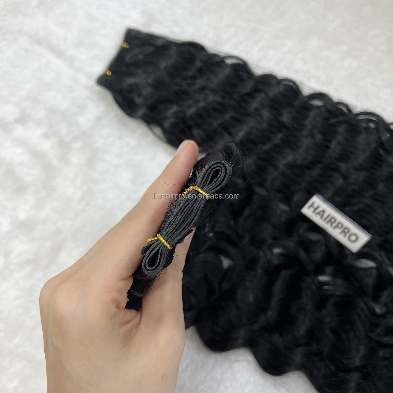 Micro Beads Genius Weft Hair Weave In Natural Black Color Curly Hair Human Hair Extension