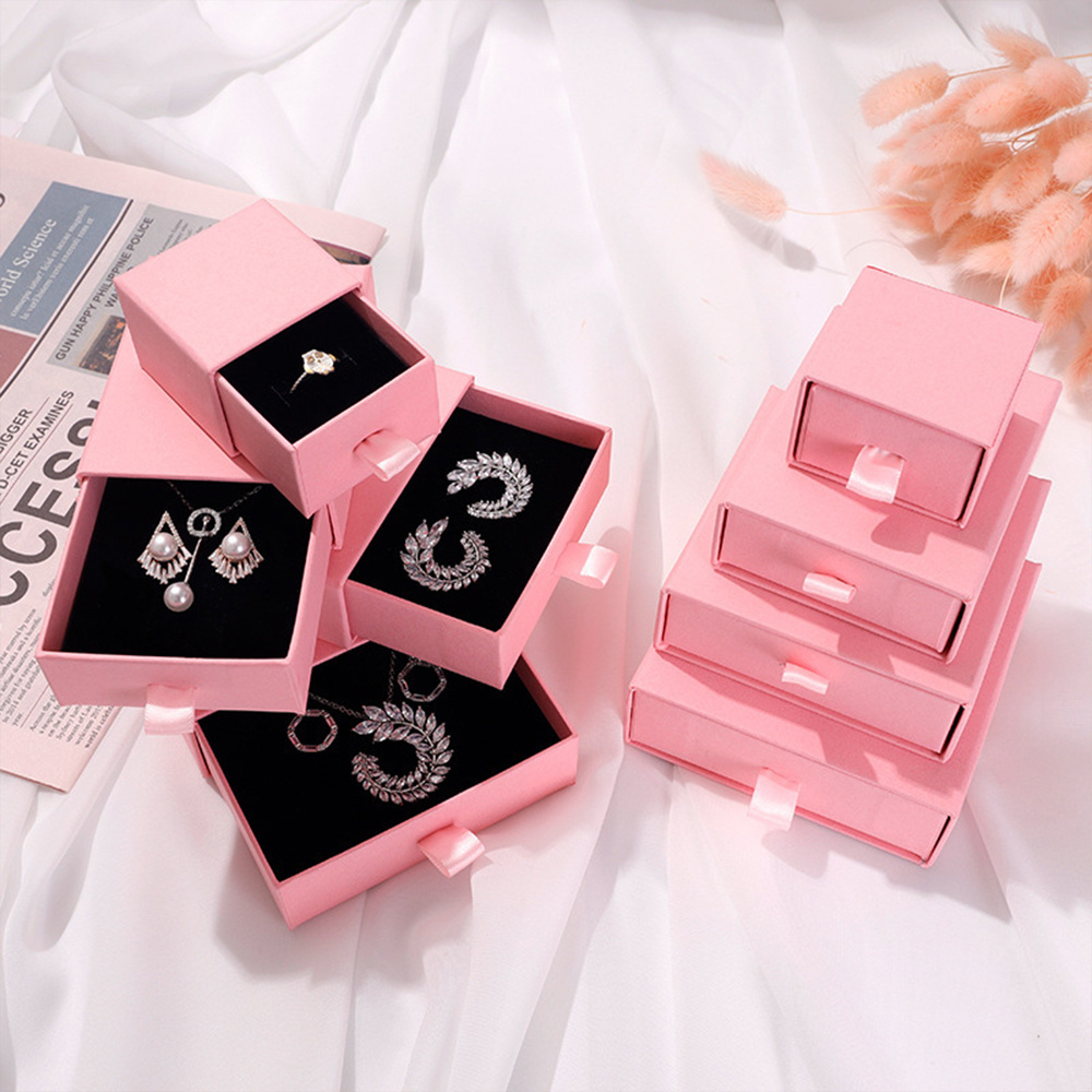 Customized Gift Packaging Storage Slide Out Paper Jewelry Box Necklace Bracelet Rings Drawer Sliding Paper Cardboard Jewelry Box