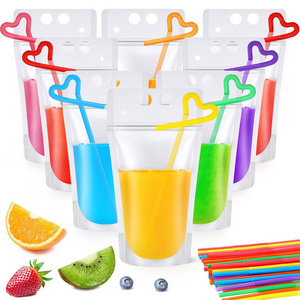 16 oz 500ml Drink Pouches for Adults with Straws Reclosable Stand up Juice Pouches Translucent Plastic Smoothie Drink Bags