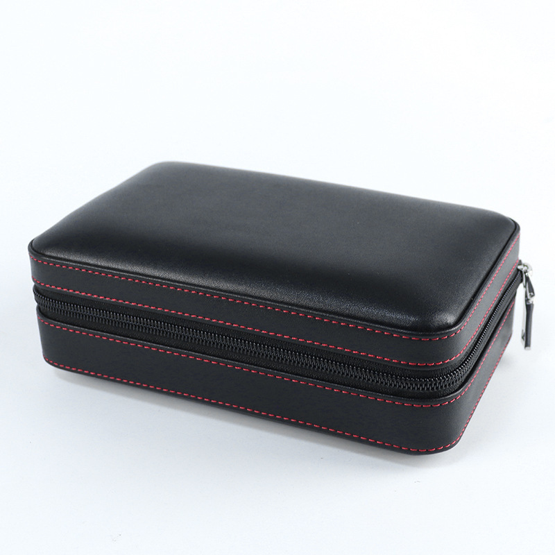 Wholesale Classic Leather Cigar Case with Cedar Wood Lined Portable Cigar Travel Humidor Bag With Pipette