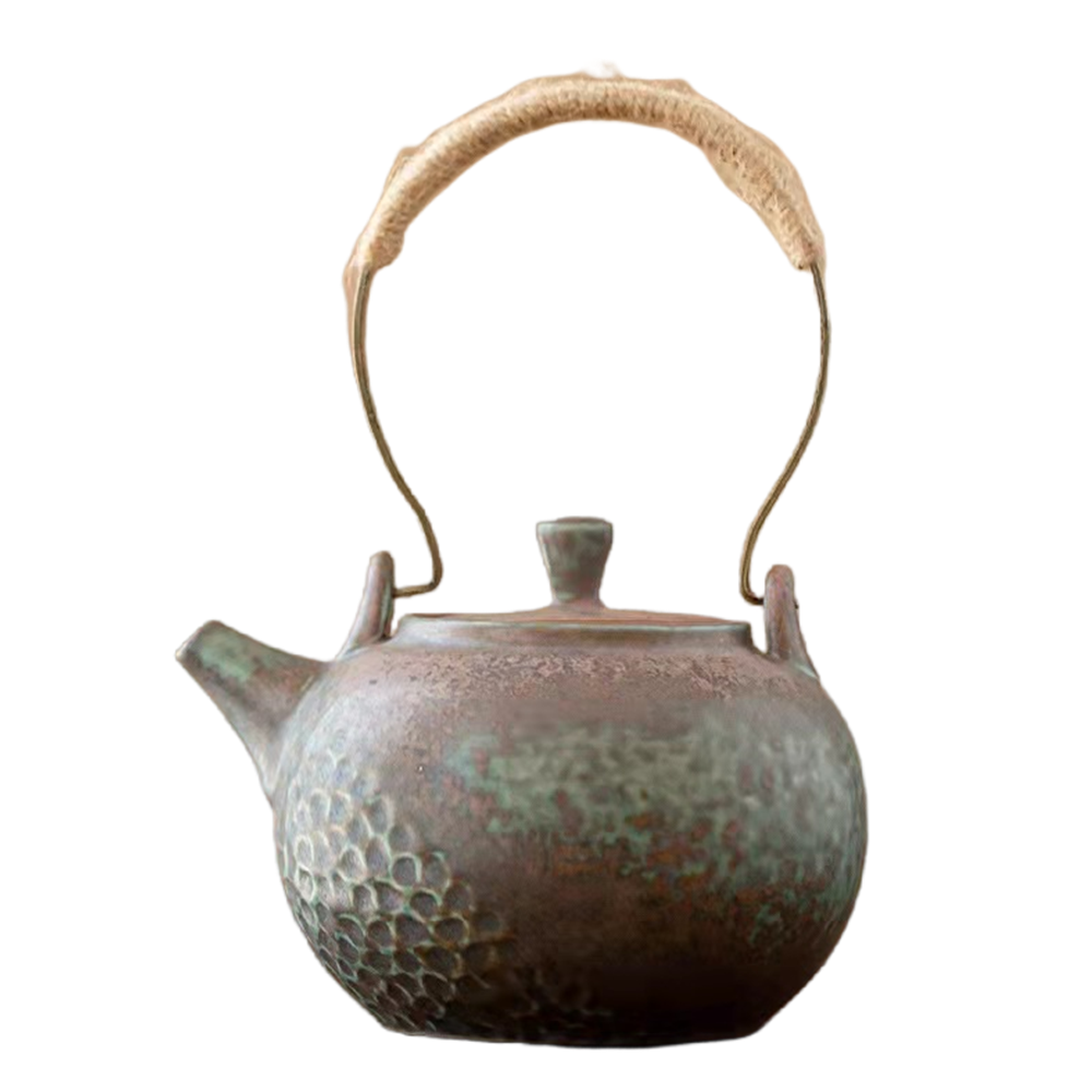 Ceramic Teapot with Strainer and Metal Handle Retro Pottery Blooming and Loose Leaf Teapot 320ml Stoneware Tea Pots