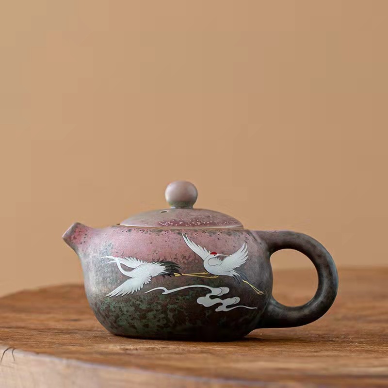 Ceramic Teapot with Strainer and Metal Handle Retro Pottery Blooming and Loose Leaf Teapot 320ml Stoneware Tea Pots