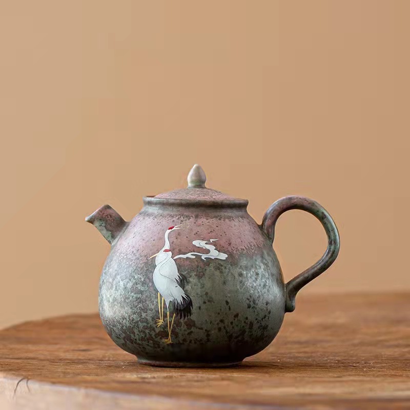 Ceramic Teapot with Strainer and Metal Handle Retro Pottery Blooming and Loose Leaf Teapot 320ml Stoneware Tea Pots