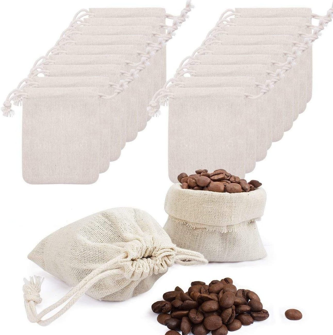 Reusable Muslin Cotton Coffee Tea Herb Brew Bags Office Home Kitchen Drawstring Mesh Filter Bag Empty Cotton Strainer Filter Bag