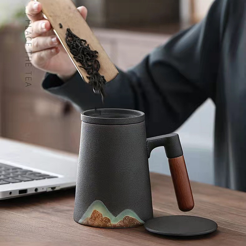 350ml Far Mountain Chinese Ceramic Teapot with Infuser Tea Pot Cup Set Big Capacity Ceramic Tea Kettle and Cup Set with Strainer