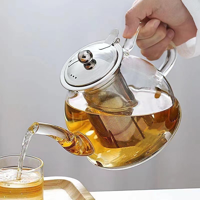 1000ml borosilicate heat resistant glass tea pot with infuser portable 40oz flowers tea pot glass set blooming tea maker set