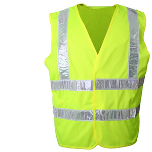 Polyester mesh breathable highly reflective green safety vest jacket with pockets