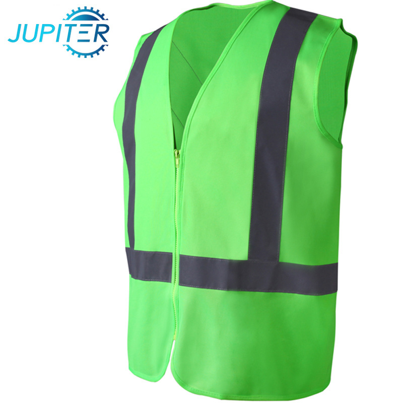 Polyester mesh breathable highly reflective green safety vest jacket with pockets