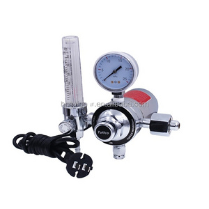 CO2 electrically heated pressure regulator with flowmeter