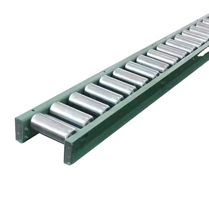 Double row gravity roller conveyor for pallet transfer