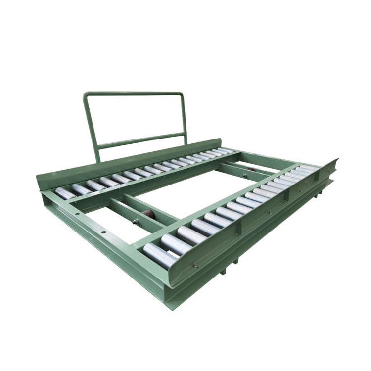 Double row gravity roller conveyor for pallet transfer