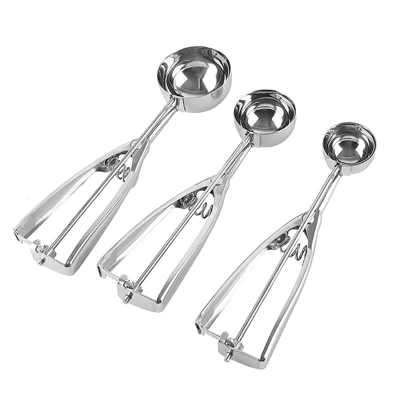 Ice Cream Scooper with Trigger Small Medium Large Set Cookie Spoon Kitchen Tool Icecream Accessory Food Grade Stainless Steel