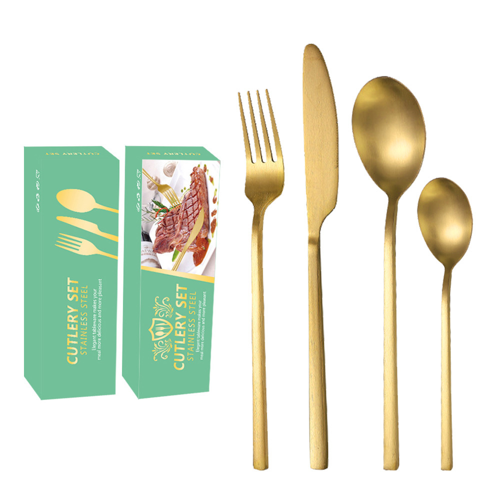 High Quality Outdoor Restaurant Bulk Matte Gold Color Handle  Knife Fork And Spoon Cutlery Set 18 10 Stainless Steel Flatware