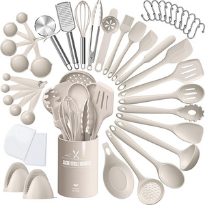 Silicone Kitchenware 43-piece Cutter Combination Set Wooden Handle Cooking Utensils Stainless Steel Knife Set With Storage