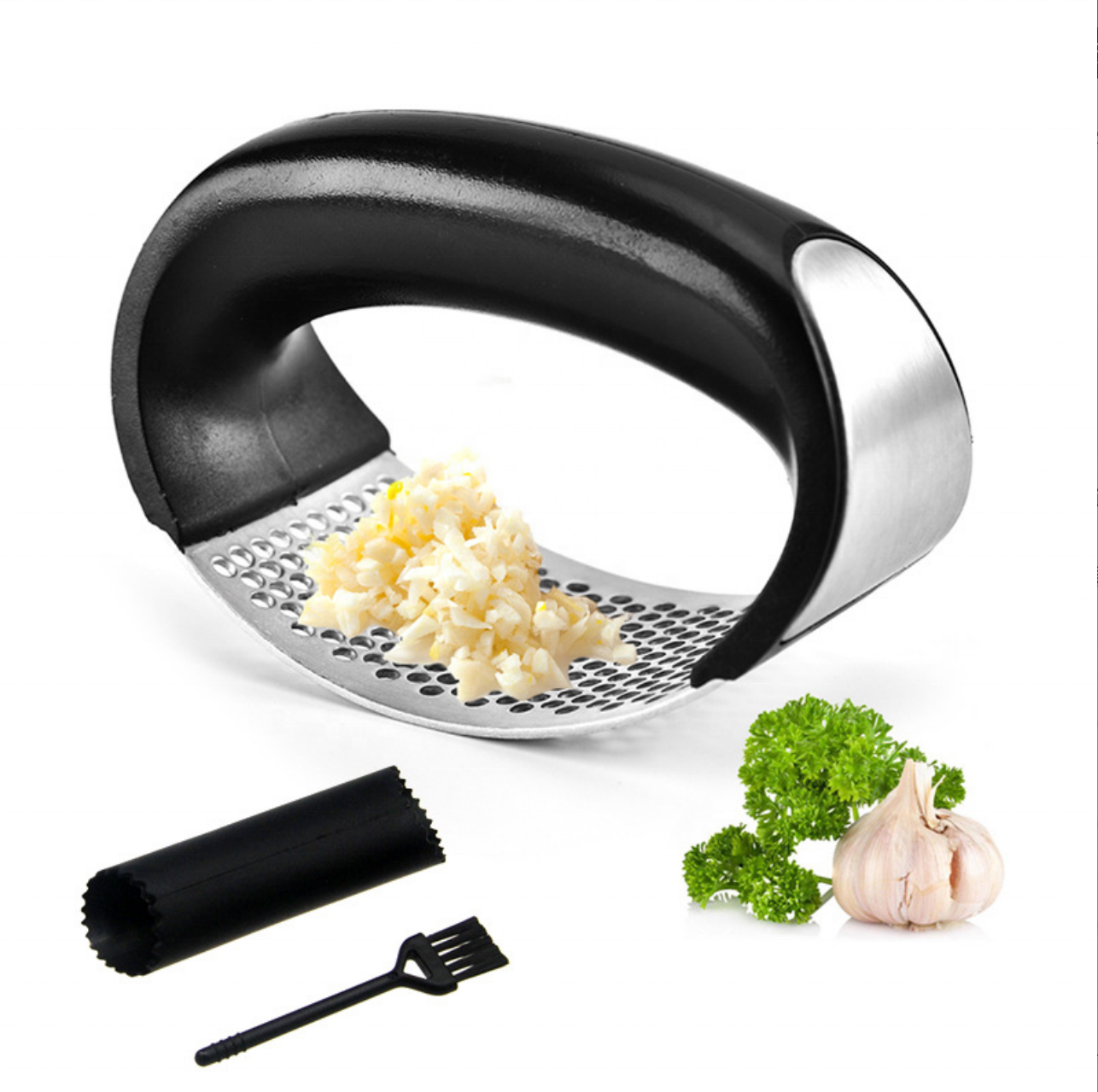 Amz 2-in-1 Stainless Steel Garlic and Ginger Tools Manual Rocker Knoblauchpresse Juice Crusher for Vegetable Use