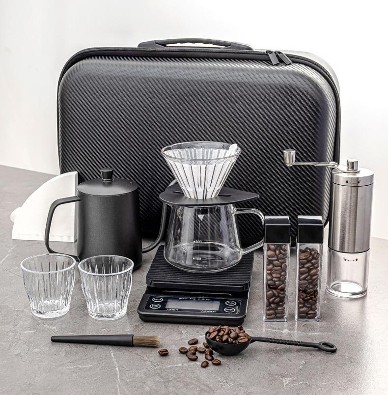 Kitchen Household Espresso Accessories Arabic Coffee Travel Set with Pour Over Kettle Manual Grinder Ceramic Drip Coffee Kit