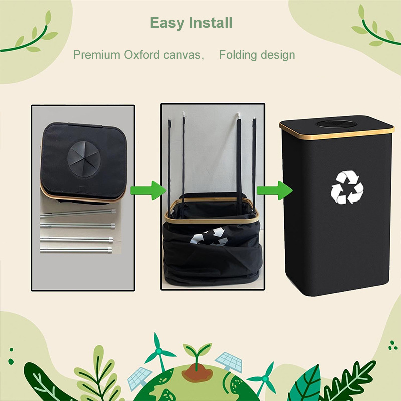 Kitchen Foldable Trash Can Returnable Bottle Bin for Collecting Empties and Glass Waste Storage Deposit Bottles Bag Beige Black