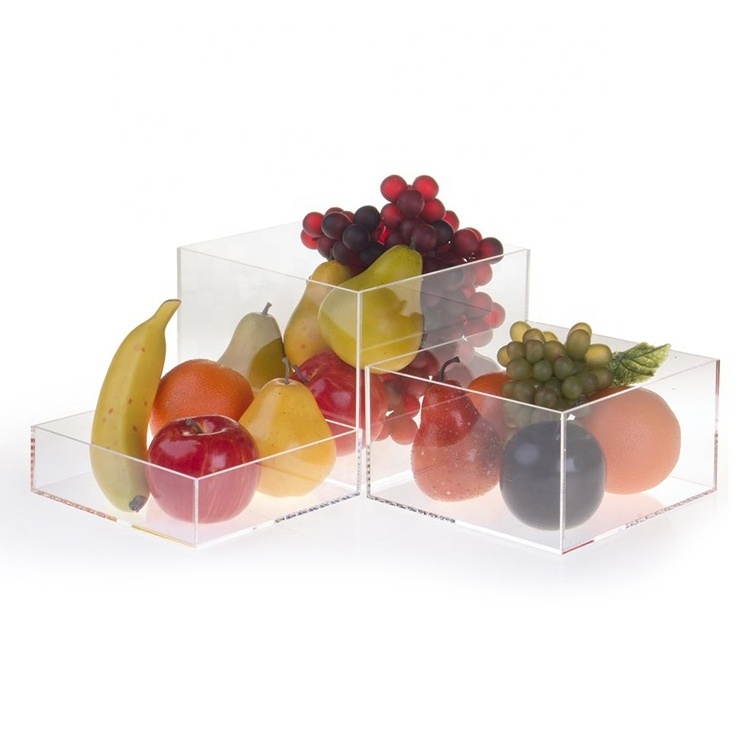 Transparent Clear Acrylic Cube Risers Set Of 3 Display Stand With Hollow Bottoms