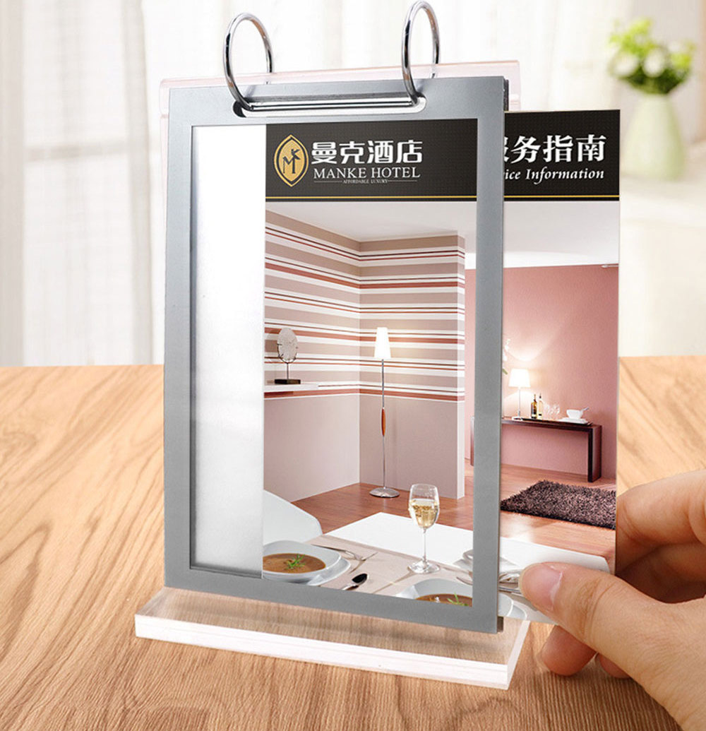 A6 A5 A4 Acrylic Table Display Stand Restaurant Menu Paper Poster Calendar Sign Holder Stand With Flip Frame Pocket