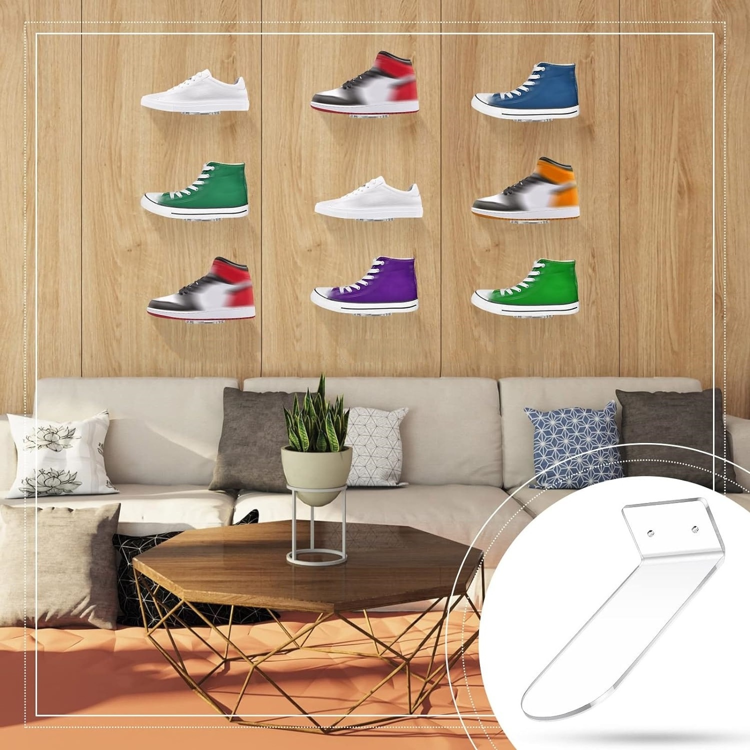 HQ Acrylic Floating Shoe Rack Clear Floating Shoe Display stand wall mounted display holder for home retail store organization