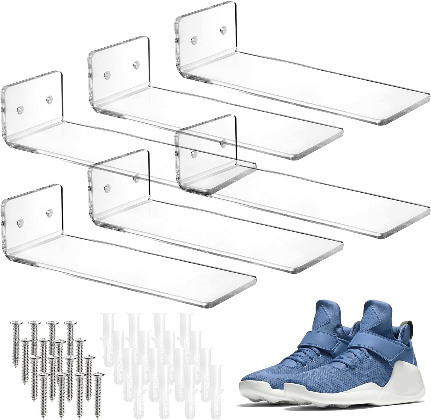 HQ Wall mounted Acrylic Floating shoe display shelf 6 Pack shoes organizer stand Floating Sneaker Shelves for Sneaker collection