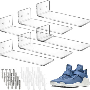 HQ Wall mounted Acrylic Floating shoe display shelf 6 Pack shoes organizer stand Floating Sneaker Shelves for Sneaker collection