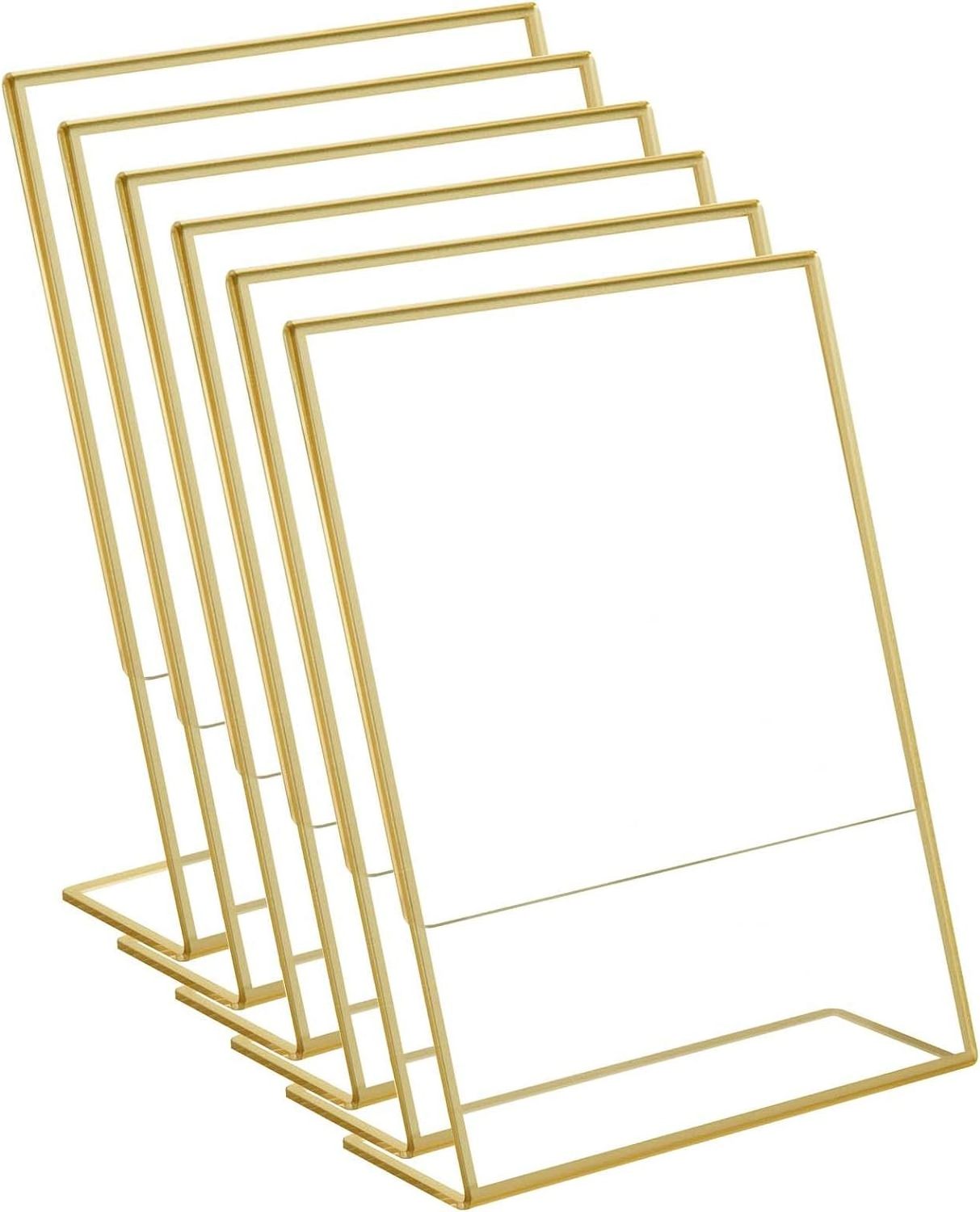 6-Pack 4x6'' Acrylic Gold Frames 2mm Sign Holders Slanted Back Table Menu Display Stand Wedding Table Numbers Holder Home Party