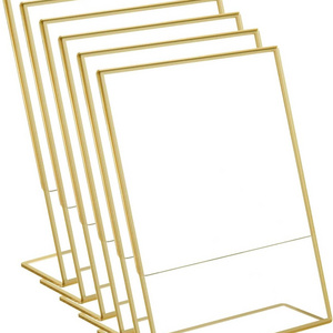 6-Pack 4x6'' Acrylic Gold Frames 2mm Sign Holders Slanted Back Table Menu Display Stand Wedding Table Numbers Holder Home Party