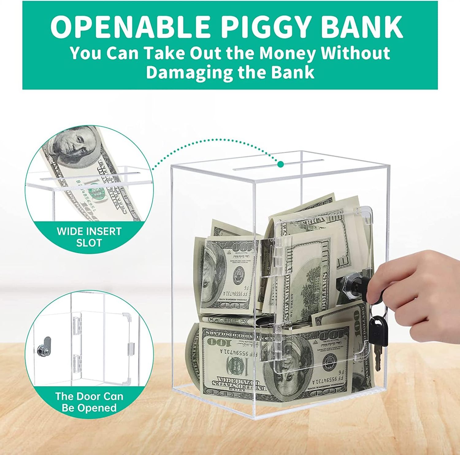 Piggy Bank for Adults Clear Acrylic Birthday Gift to Open with Key Money Bank Piggy Bank for Reuse