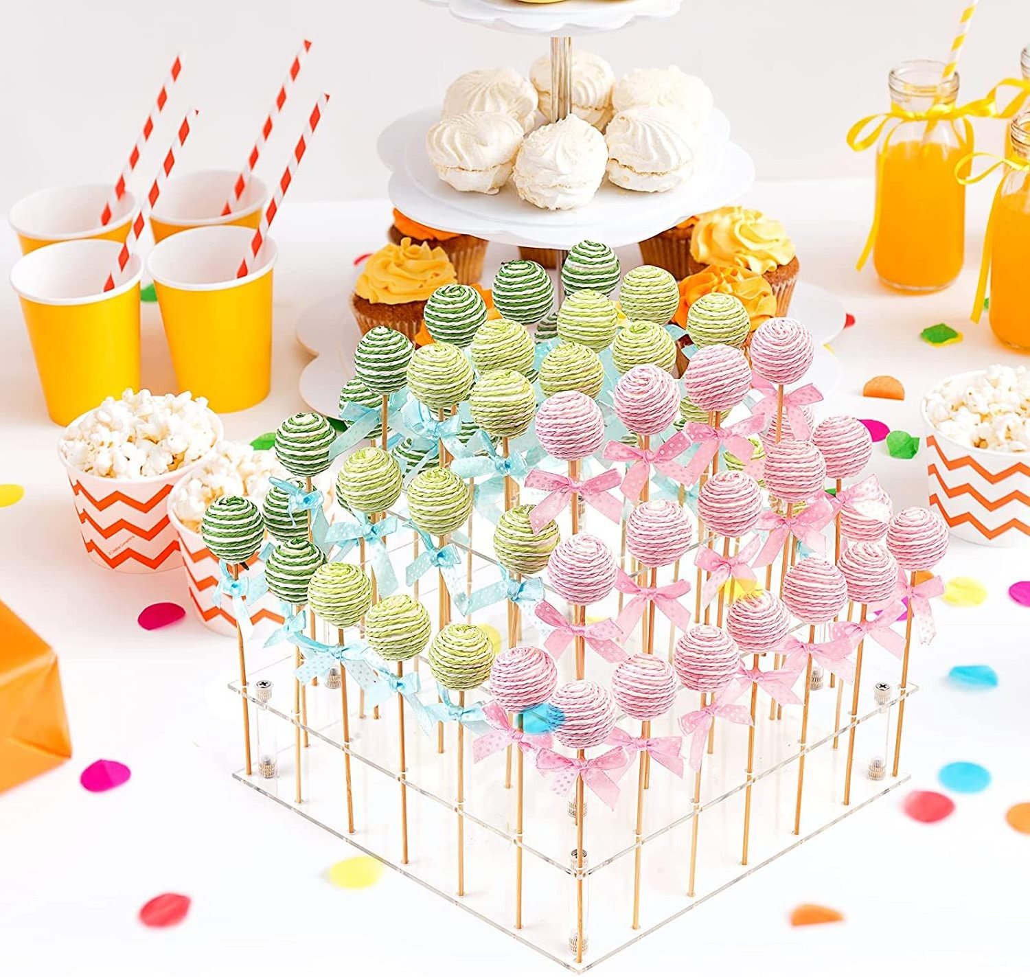 Clear 3 Tie square acrylic lollipop holder plexiglass cake pop display stand cupcake dessert holder for Weddings Baby Showers