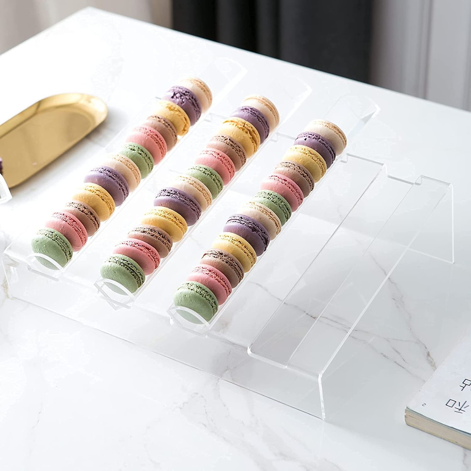 Acrylic Macaron Display Tray Macaron tray Cookie Display Stand with 4 Slots Macaron storage tray