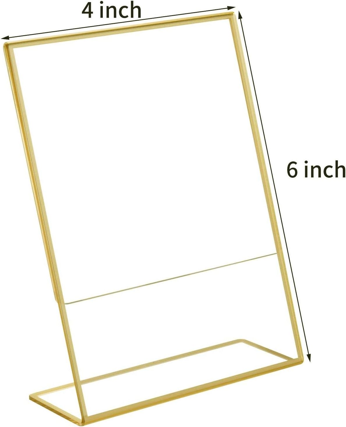 6-Pack 4x6'' Acrylic Gold Frames 2mm Sign Holders Slanted Back Table Menu Display Stand Wedding Table Numbers Holder Home Party