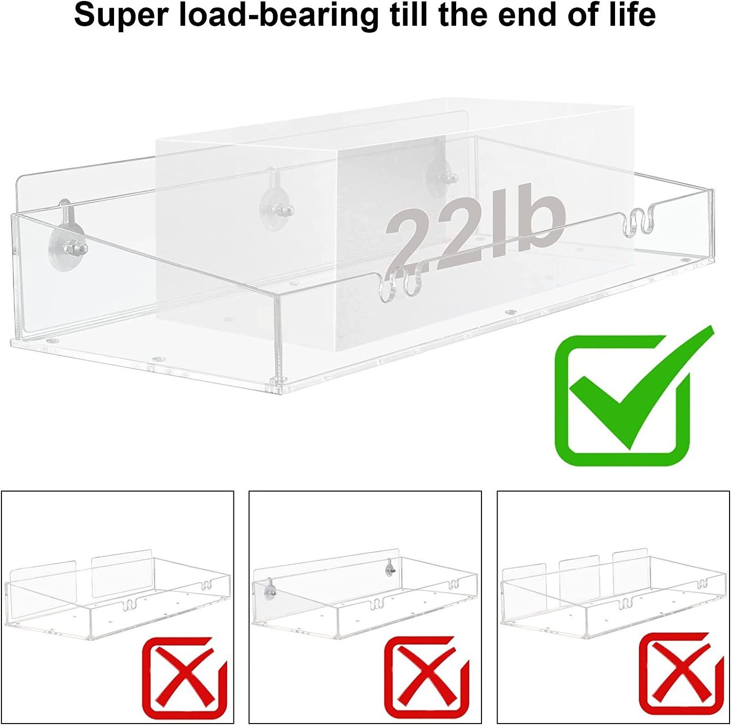 Acrylic Clear Shower Shelves Adhesive Bathroom Shower Caddy Organizer Clear No Drilling Wall Floating Shelves