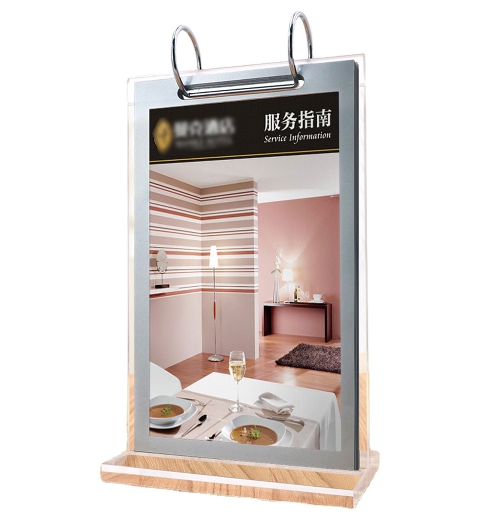 A6 A5 A4 Acrylic Table Display Stand Restaurant Menu Paper Poster Calendar Sign Holder Stand With Flip Frame Pocket