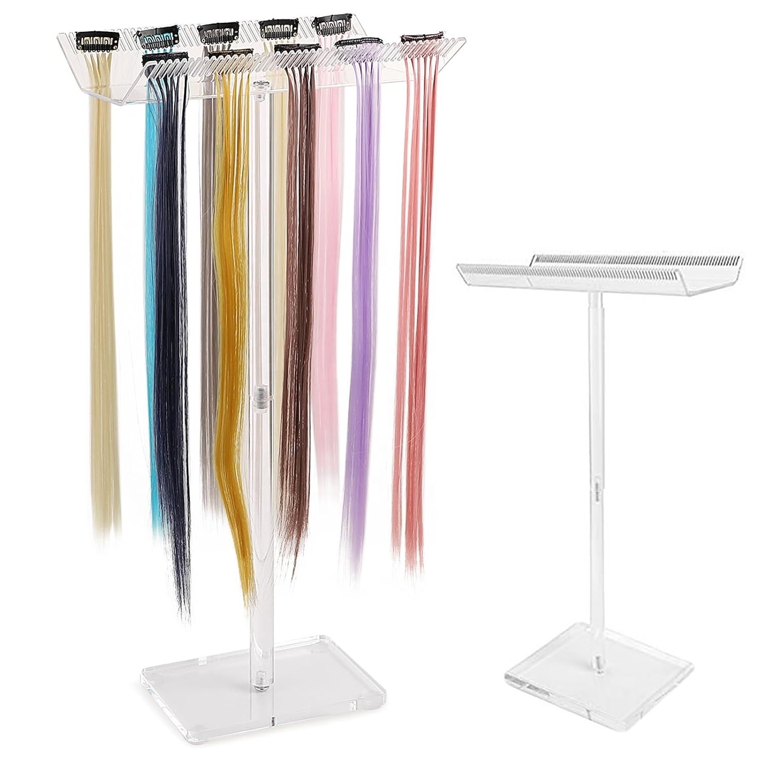 HQ Premium Acrylic Hair Extension Stand Double-Side Teeth Extension Display Holder clear Wigs Display Rack for Hair Salon Shops