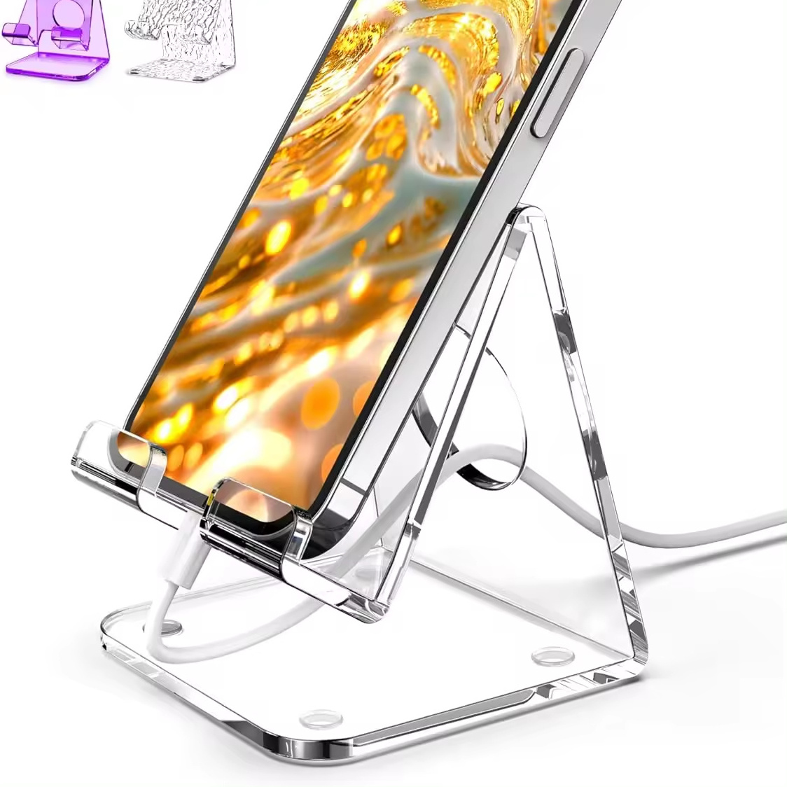 acrylic Cell Phone Stand, Clear Phone Holder for Office Desk, Vanity, Kitchen, Bedside Table