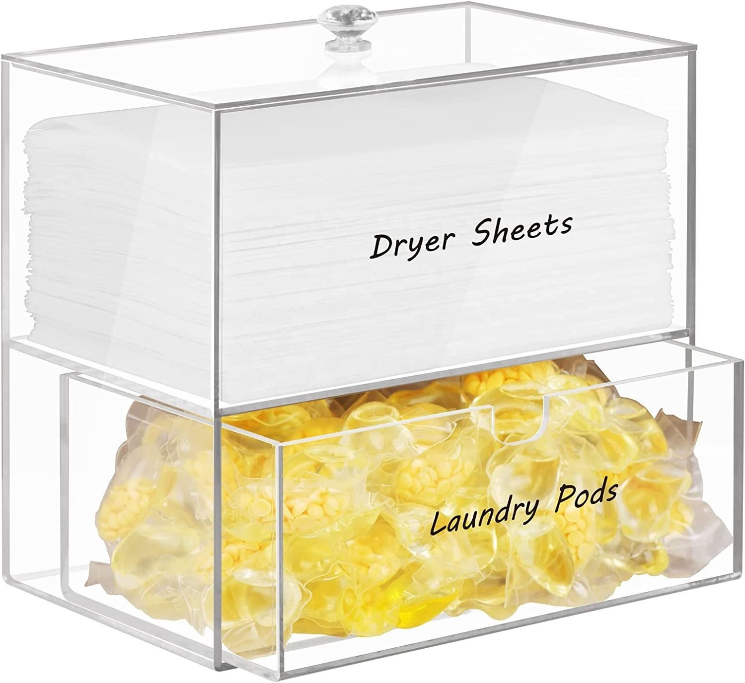 HQ Crystal Acrylic Dryer Sheet Container Box 2 layers Dryer Sheet Dispenser for Laundry Room Organization