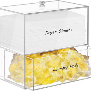 HQ Crystal Acrylic Dryer Sheet Container Box 2 layers Dryer Sheet Dispenser for Laundry Room Organization