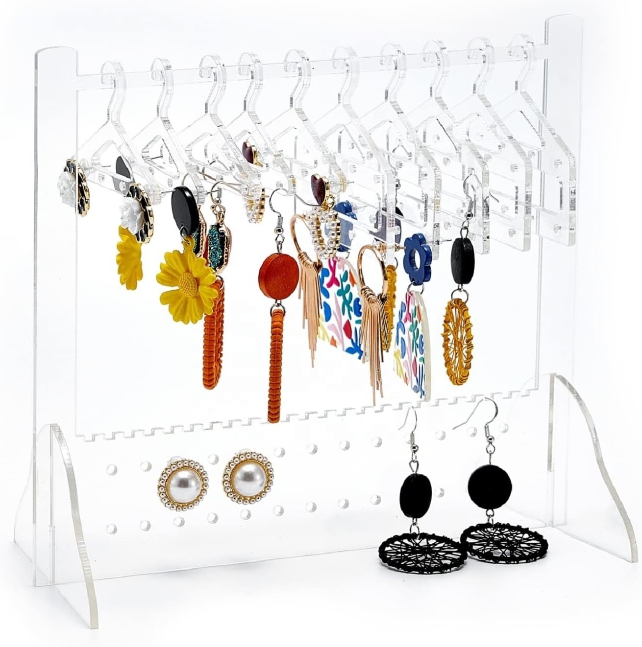 HQ Customized Acrylic Earring Hanger Rack With Mini Hangers Clear Acrylic holder Jewelry organizer for Women Baby Girl