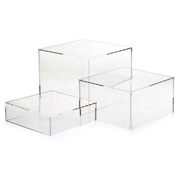 Transparent Clear Acrylic Cube Risers Set Of 3 Display Stand With Hollow Bottoms