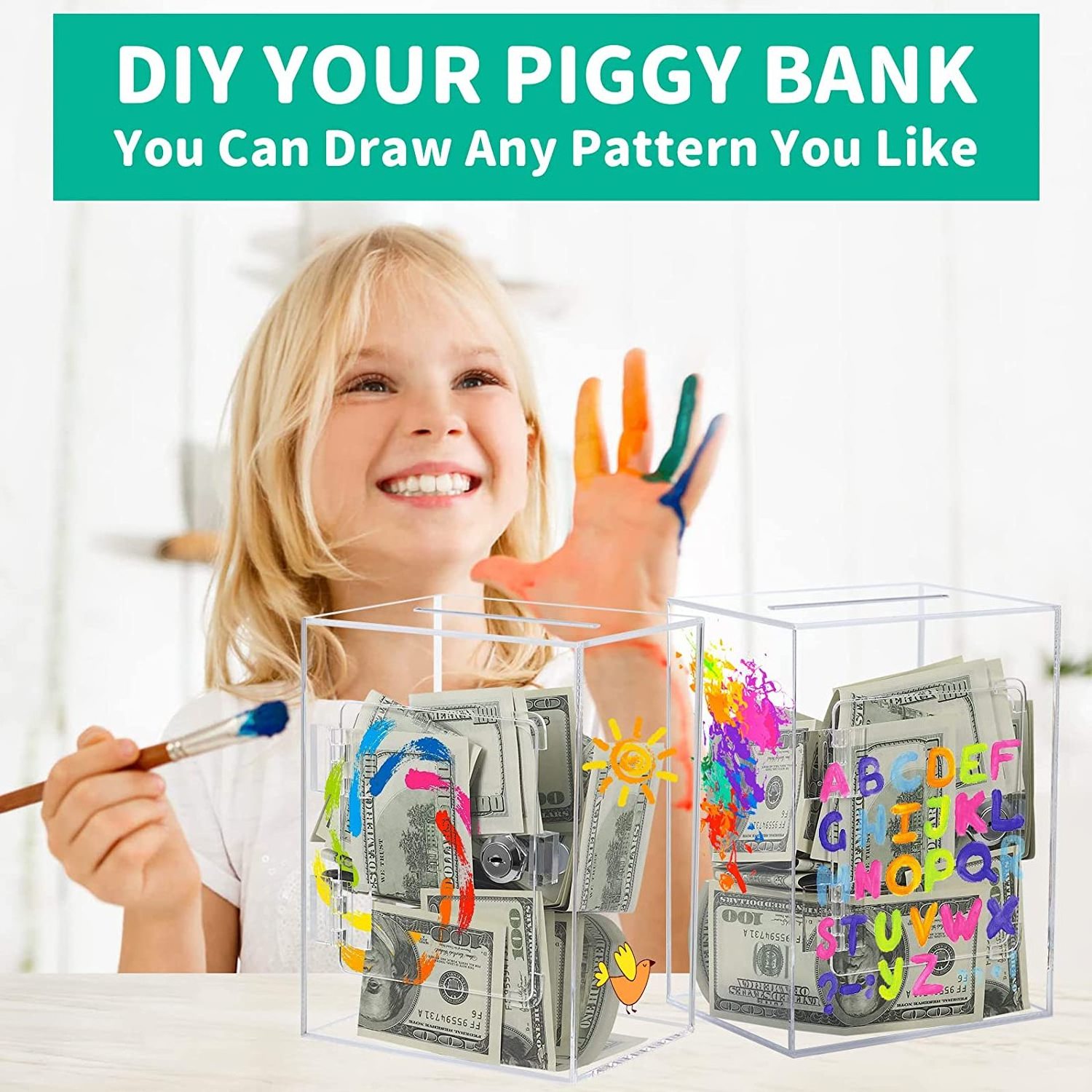 Piggy Bank for Adults Clear Acrylic Birthday Gift to Open with Key Money Bank Piggy Bank for Reuse