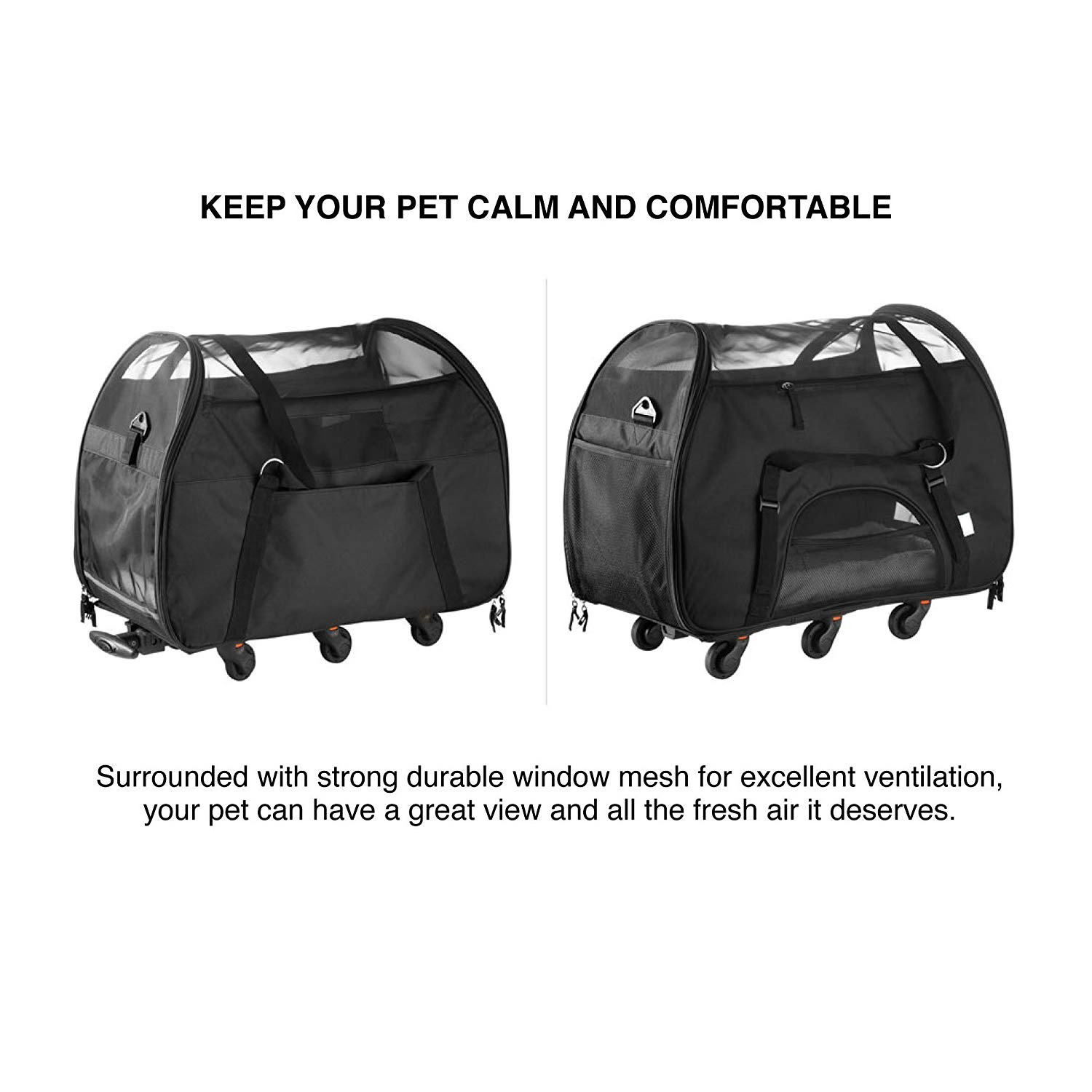 Removable Wheeled Pet Carrier Small Pets bags Plush Mats Soft-Sided Carriers with wheel For dogs