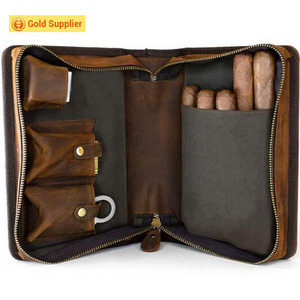 Grand Genuine Leather Portable Travel Cigar Case, Cigar Pouch Holds 8-10 Double Cigars Ideal for home use, travel, camping