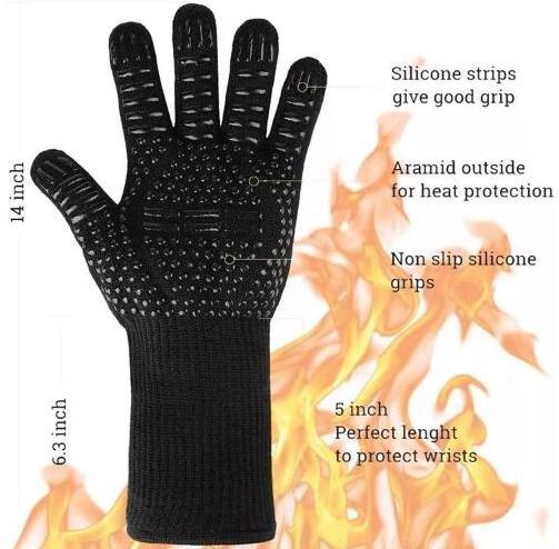 Protect Heat Resistant BBQ Grill Gloves Flexible Silicone Cotton Cooking Working Oven Gloves